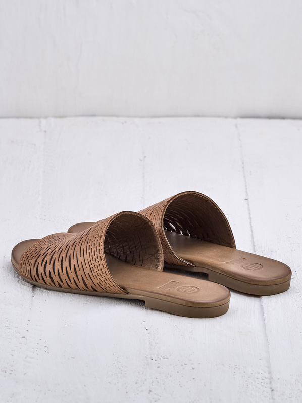 Taba deri kadın düz terlik - Elle Shoes