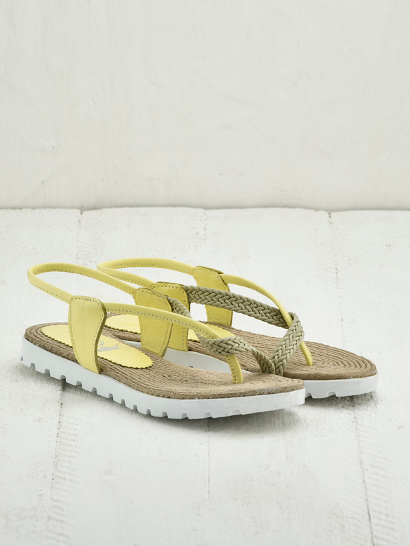 Sarı deri kadın sandalet - Elle Shoes
