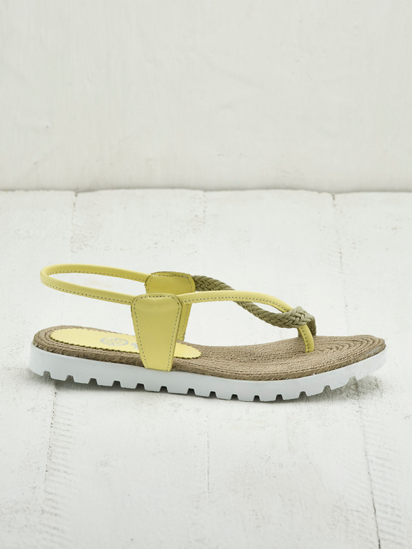 Sarı deri kadın sandalet - Elle Shoes