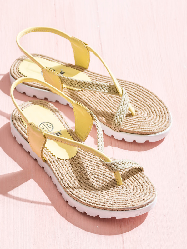 Sarı deri kadın sandalet - Elle Shoes