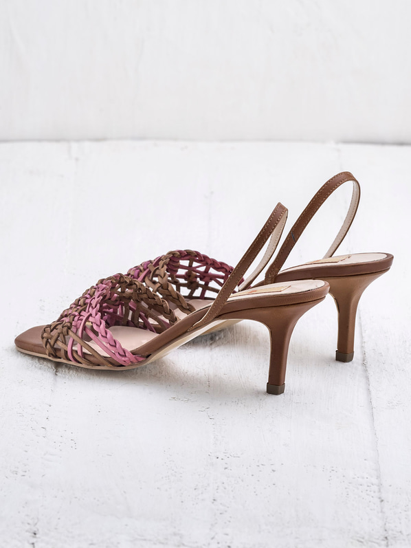 Naturel pembe deri ince topuklu kadın sandalet - Elle Shoes