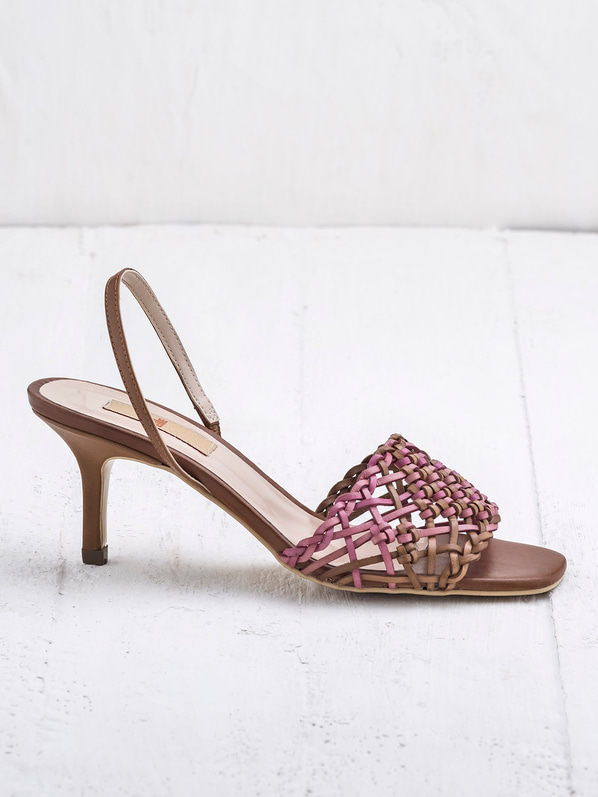 Naturel pembe deri ince topuklu kadın sandalet - Elle Shoes