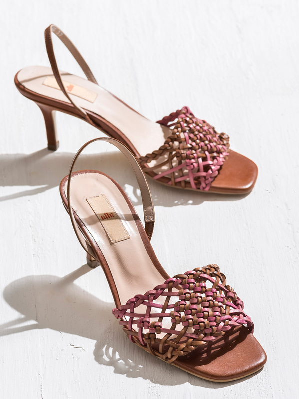Naturel pembe deri ince topuklu kadın sandalet - Elle Shoes