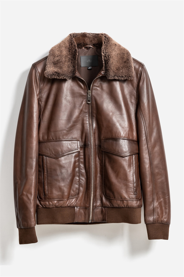 Kahve deri erkek bomber ceket - Elle Shoes