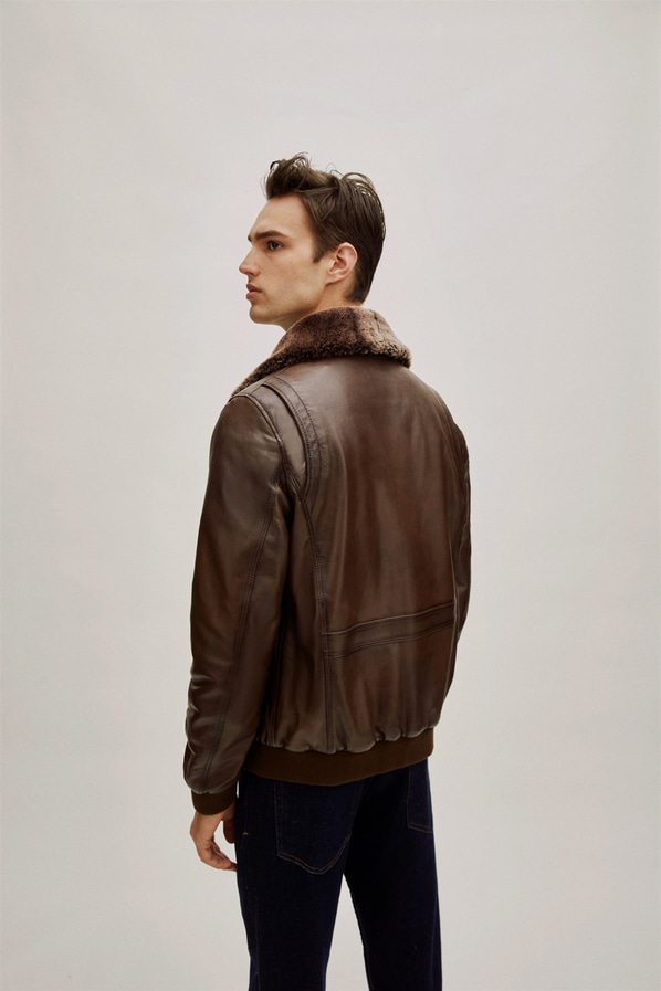 Kahve deri erkek bomber ceket - Elle Shoes