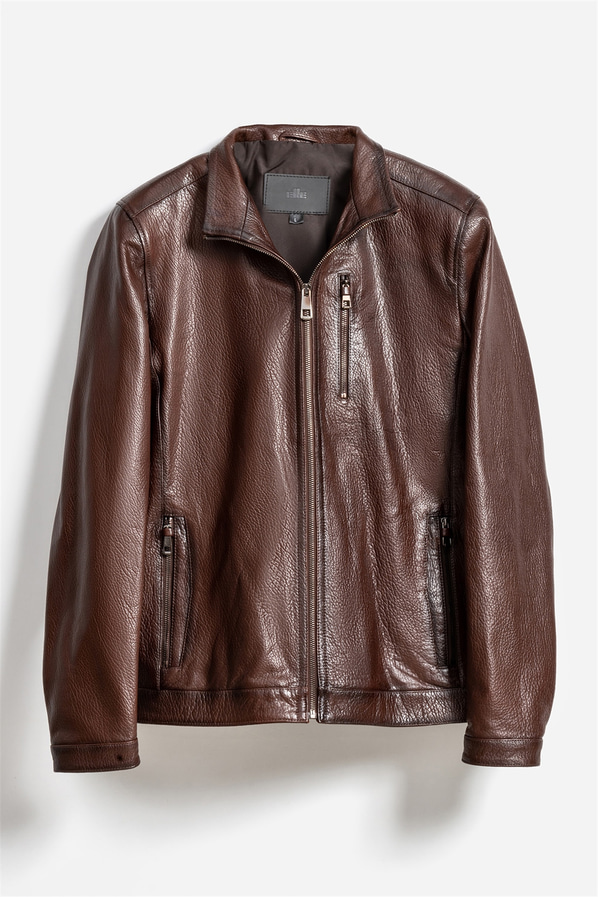 Kahve deri erkek bomber ceket - Elle Shoes