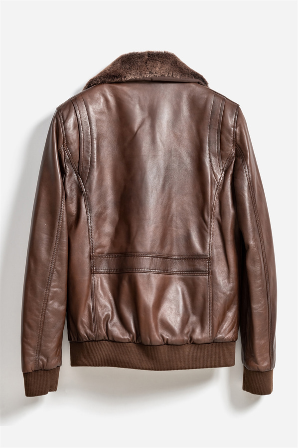 Kahve deri erkek bomber ceket - Elle Shoes