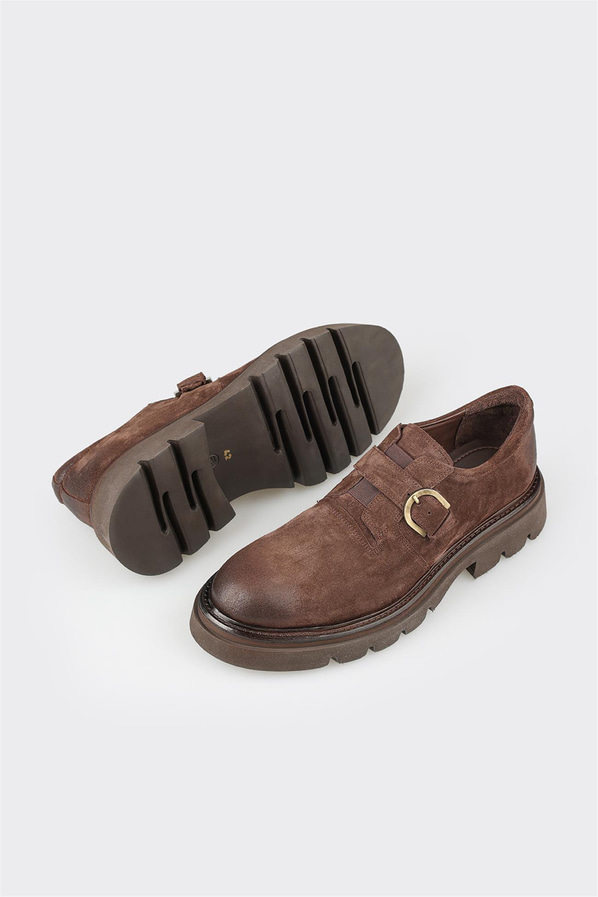 Kahve deri metal tokalı erkek günlük ayakkabı, rahat kullanım için - Elle Shoes
