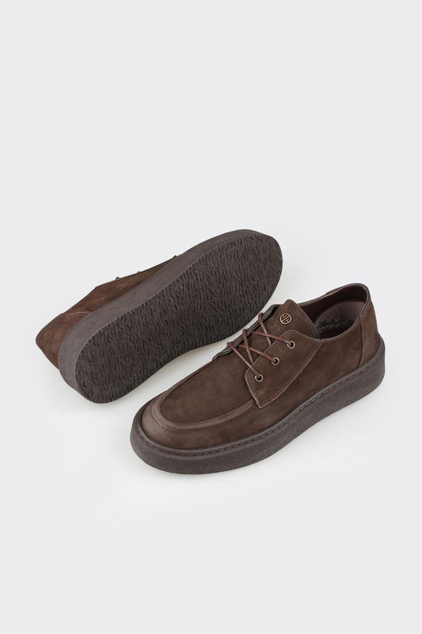 Kahve deri ve süet erkek günlük ayakkabı, rahat kullanım için - Elle Shoes