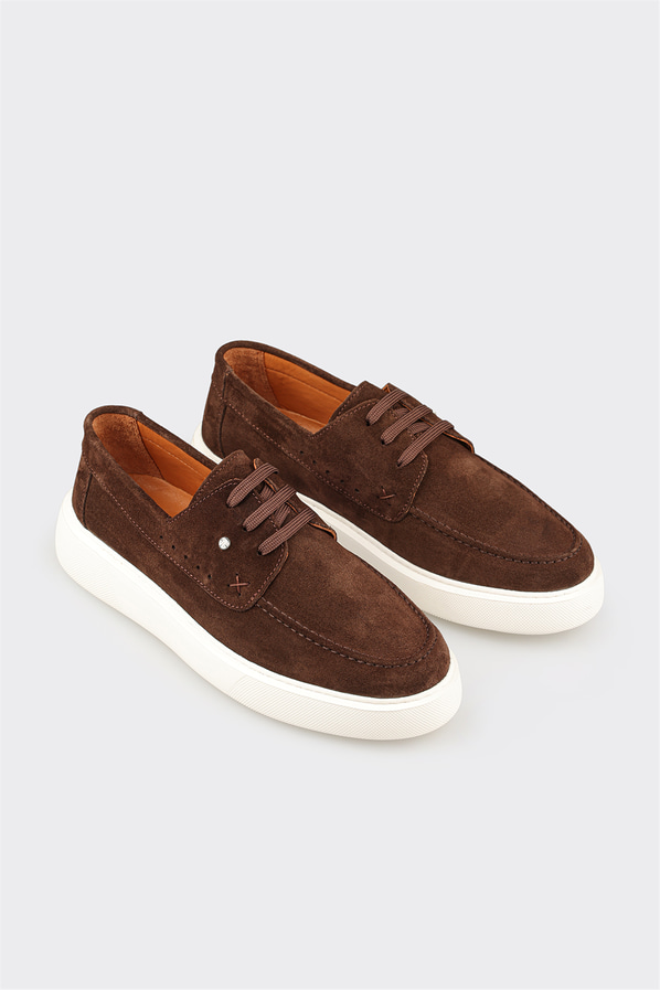 Kahve deri erkek günlük ayakkabı, günlük kullanım için - Elle Shoes