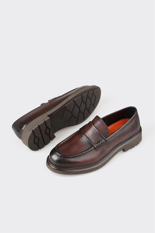 Kahve deri erkek loafer, günlük kullanım için - Elle Shoes