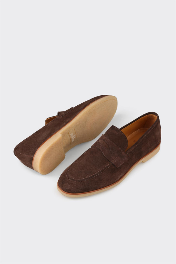 Kahve deri erkek loafer, günlük kullanım için - Elle Shoes