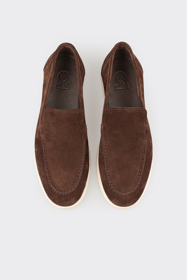 Kahve deri erkek loafer, günlük kullanım için - Elle Shoes