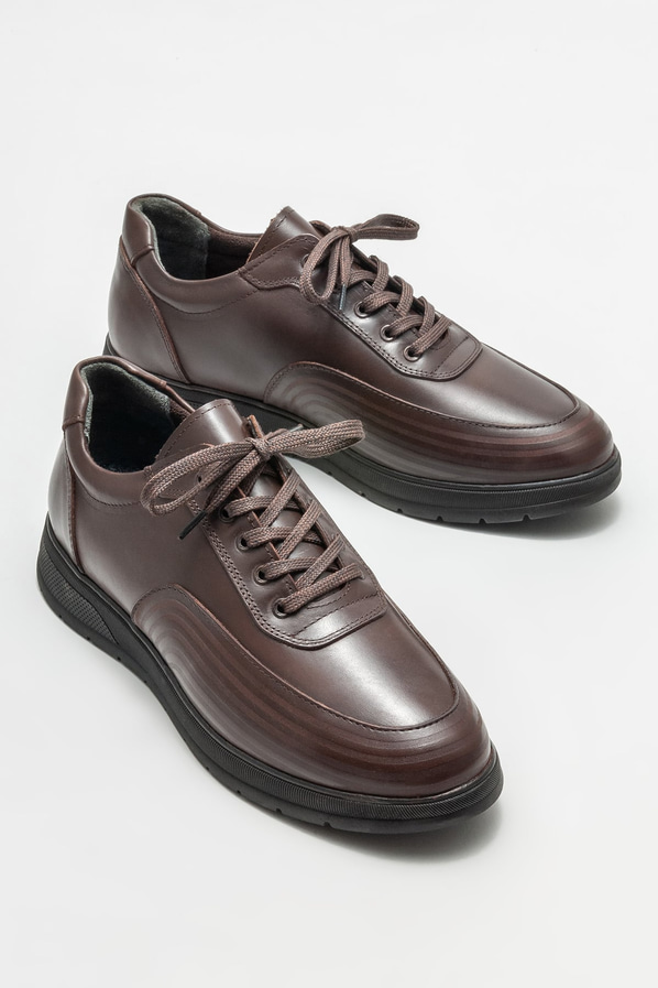 Kahve deri erkek günlük ayakkabı, günlük kullanım için - Elle Shoes