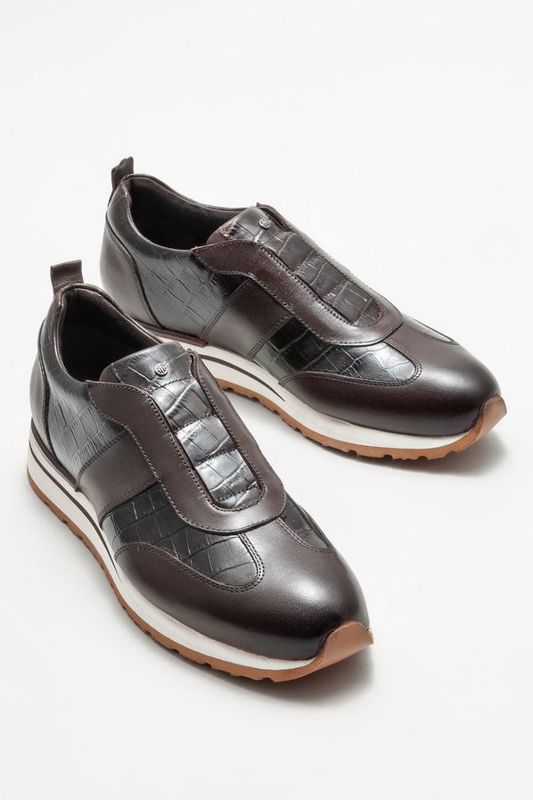 Kahve deri erkek günlük ayakkabı, günlük kullanım için - Elle Shoes