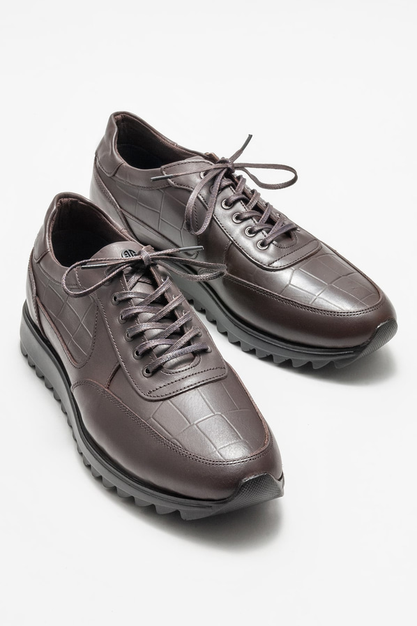 Kahve deri erkek günlük ayakkabı, günlük kullanım için - Elle Shoes
