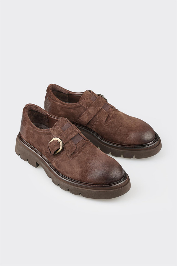 Kahve deri metal tokalı erkek günlük ayakkabı, rahat kullanım için - Elle Shoes