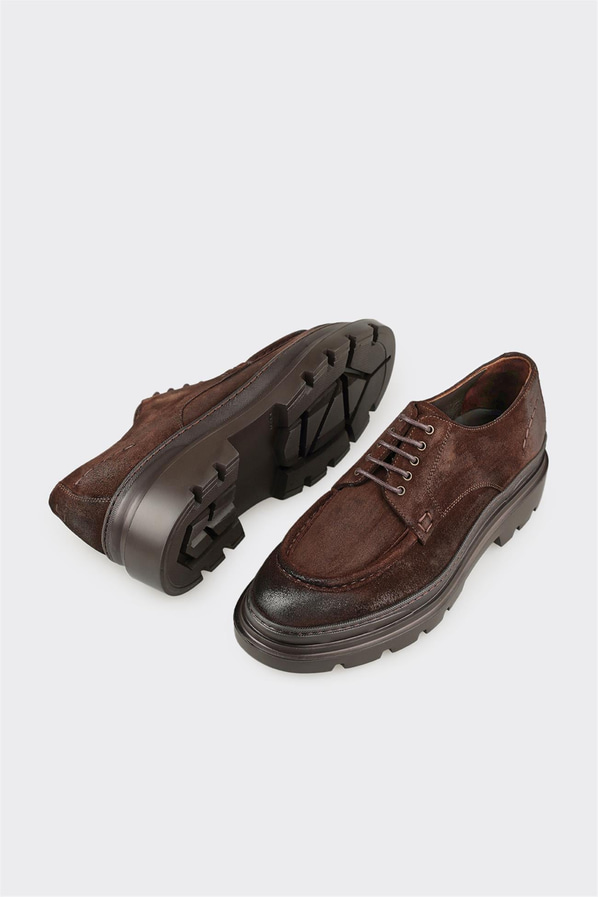 Kahve deri erkek günlük ayakkabı, ofis stili için - Elle Shoes