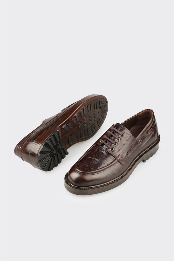 Kahve deri yumuşak dokulu erkek günlük ayakkabı, rahat kullanım için - Elle Shoes