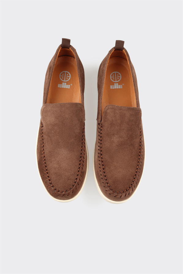 Kahve deri erkek loafer, günlük kullanım için - Elle Shoes