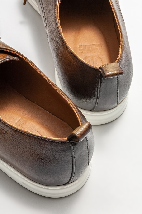 Kahve deri erkek günlük ayakkabı, günlük kullanım için - Elle Shoes