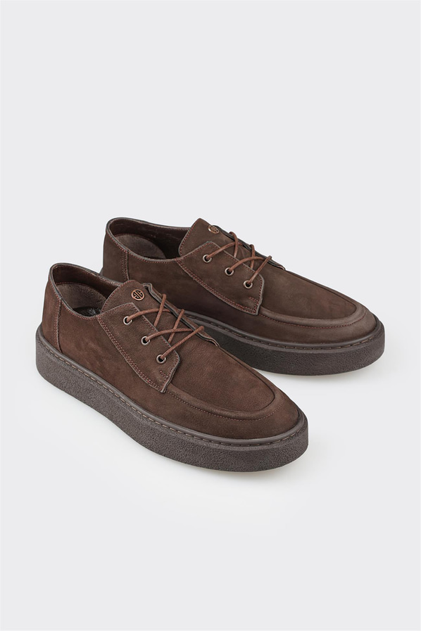 Kahve deri ve süet erkek günlük ayakkabı, rahat kullanım için - Elle Shoes