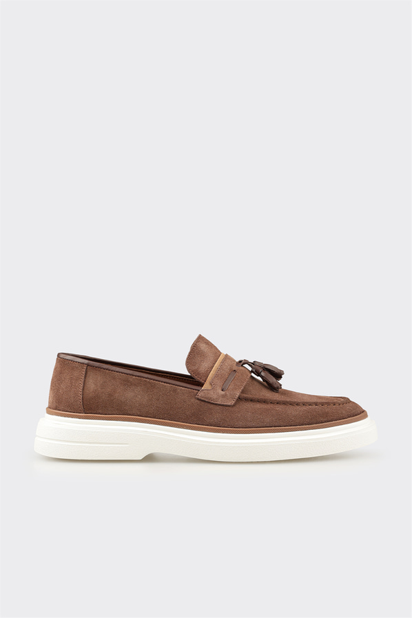 Kahve deri erkek loafer, günlük kullanım için - Elle Shoes