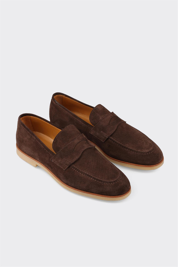 Kahve deri erkek loafer, günlük kullanım için - Elle Shoes