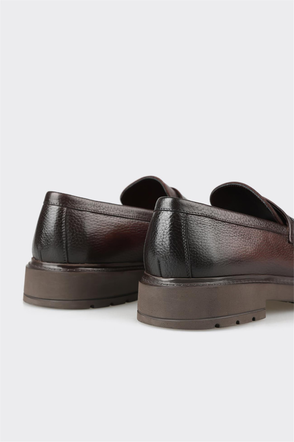 Kahve deri erkek loafer, günlük kullanım için - Elle Shoes