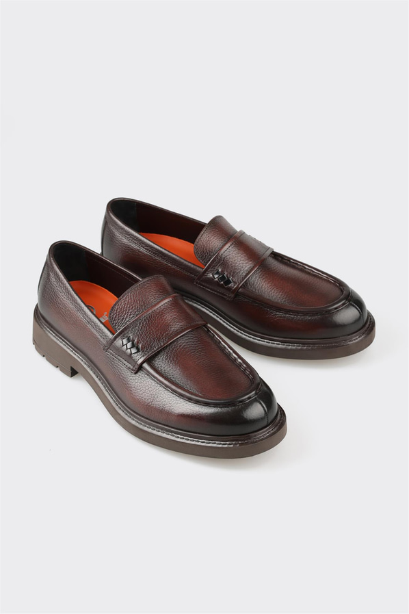 Kahve deri erkek loafer, günlük kullanım için - Elle Shoes