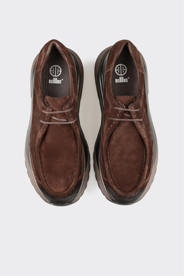Kahve deri örgü dokulu erkek günlük ayakkabı, günlük kullanım için - Elle Shoes