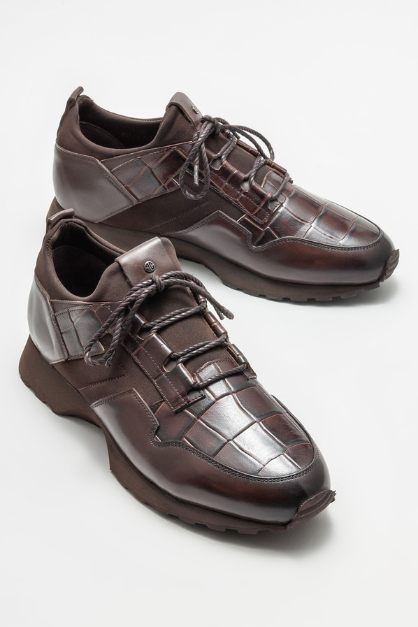 Kahve deri erkek günlük ayakkabı, günlük kullanım için - Elle Shoes