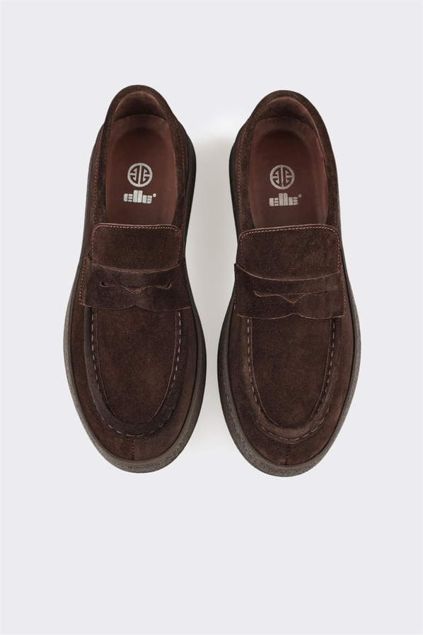 Kahve deri erkek loafer, günlük kullanım için - Elle Shoes