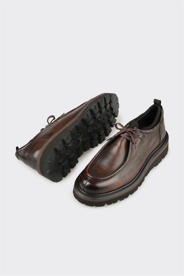 Kahve deri yumuşak dokulu örgü erkek günlük ayakkabı, ofis stili için - Elle Shoes