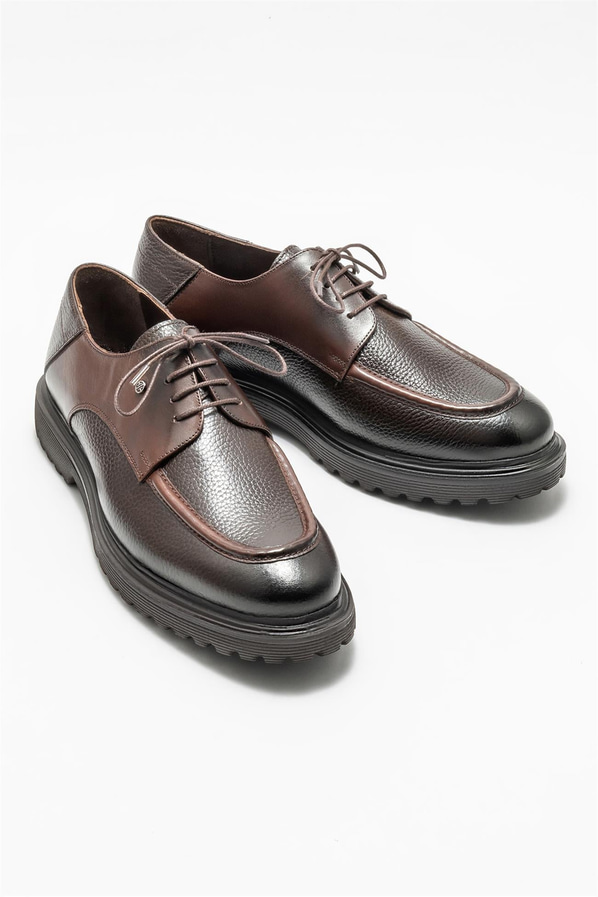 Kahve deri erkek günlük ayakkabı, ofis stili için - Elle Shoes