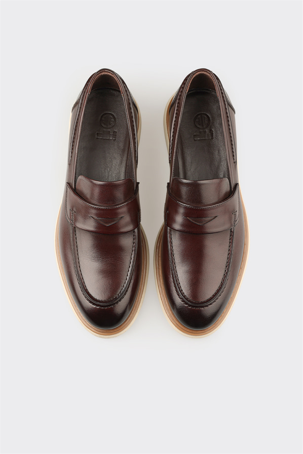 Kahve deri erkek loafer, günlük kullanım için - Elle Shoes
