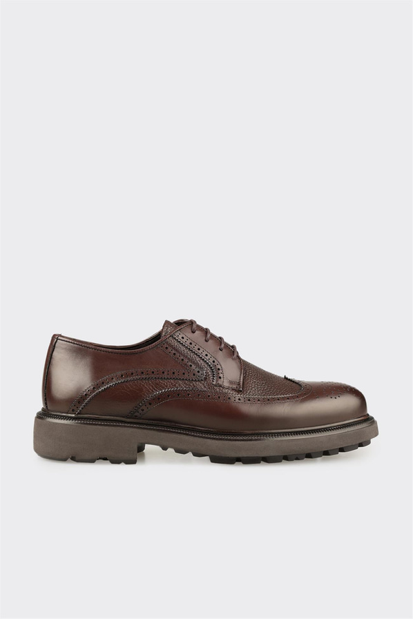 Kahve deri kalın tabanlı erkek günlük ayakkabı, ofis stili için - Elle Shoes