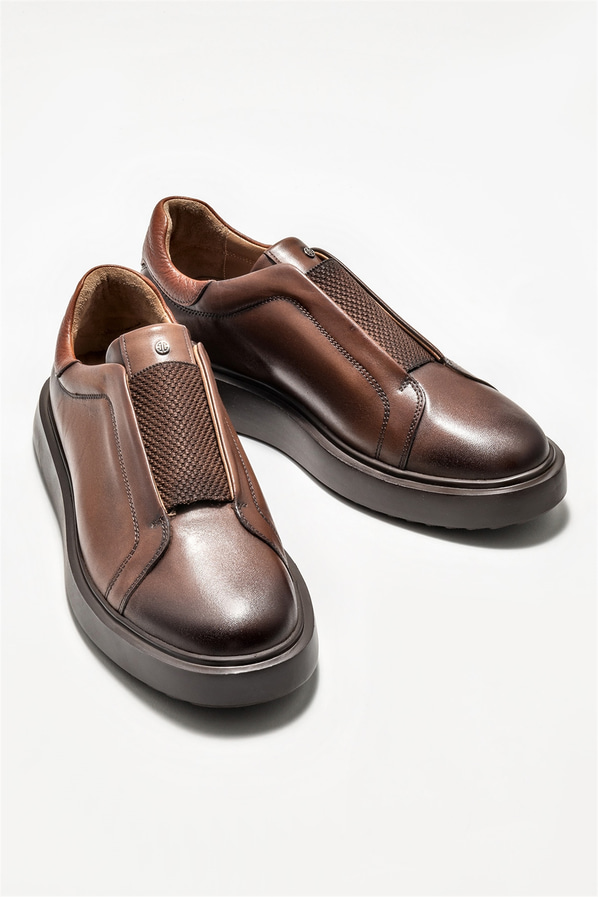 Kahve deri erkek günlük ayakkabı, günlük kullanım için - Elle Shoes