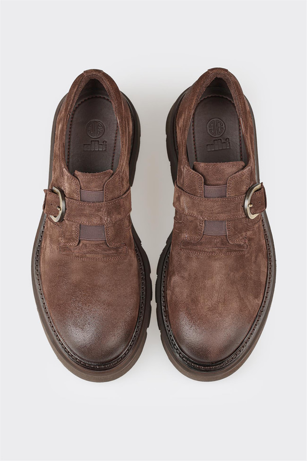 Kahve deri metal tokalı erkek günlük ayakkabı, rahat kullanım için - Elle Shoes
