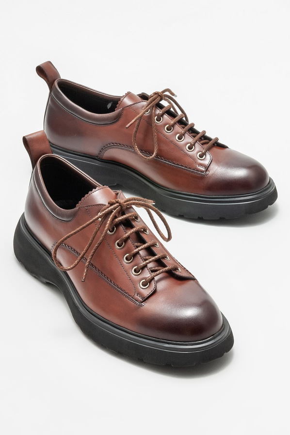 Kahve deri erkek günlük ayakkabı, günlük kullanım için - Elle Shoes