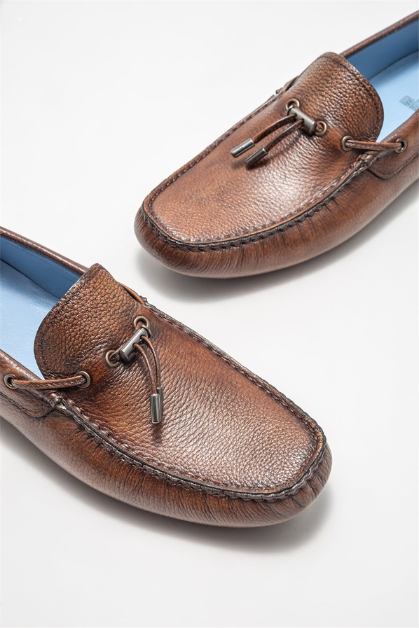 Kahve deri erkek günlük ayakkabı, günlük kullanım için - Elle Shoes