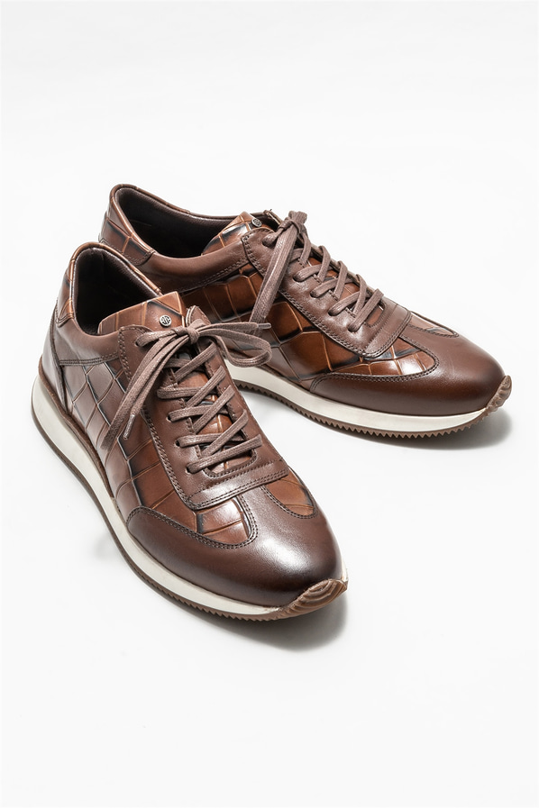 Kahve deri erkek günlük ayakkabı, günlük kullanım için - Elle Shoes
