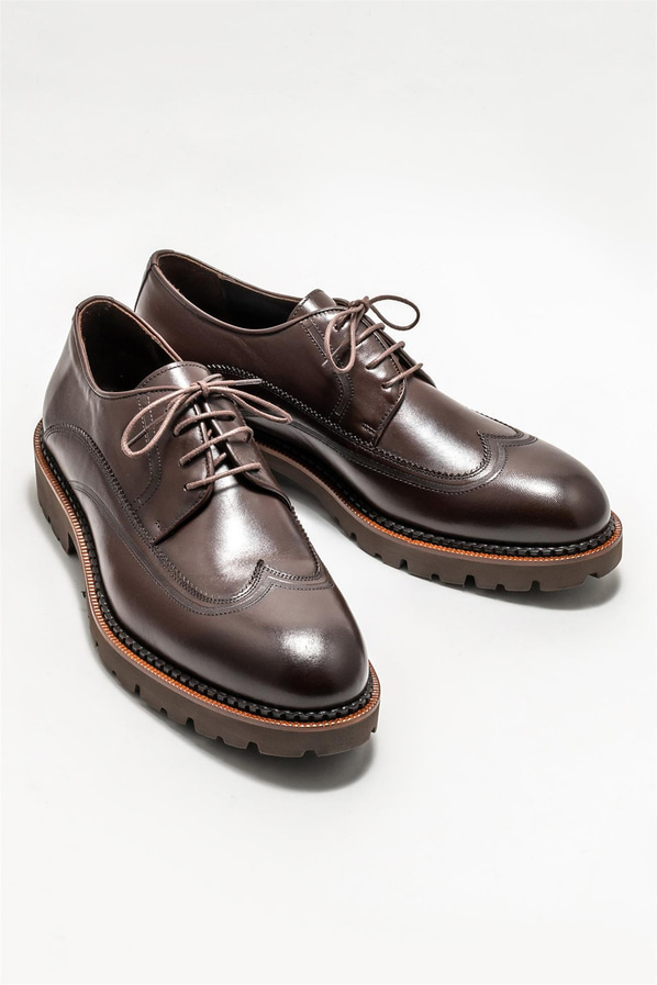 Kahve deri erkek günlük ayakkabı, günlük kullanım için - Elle Shoes