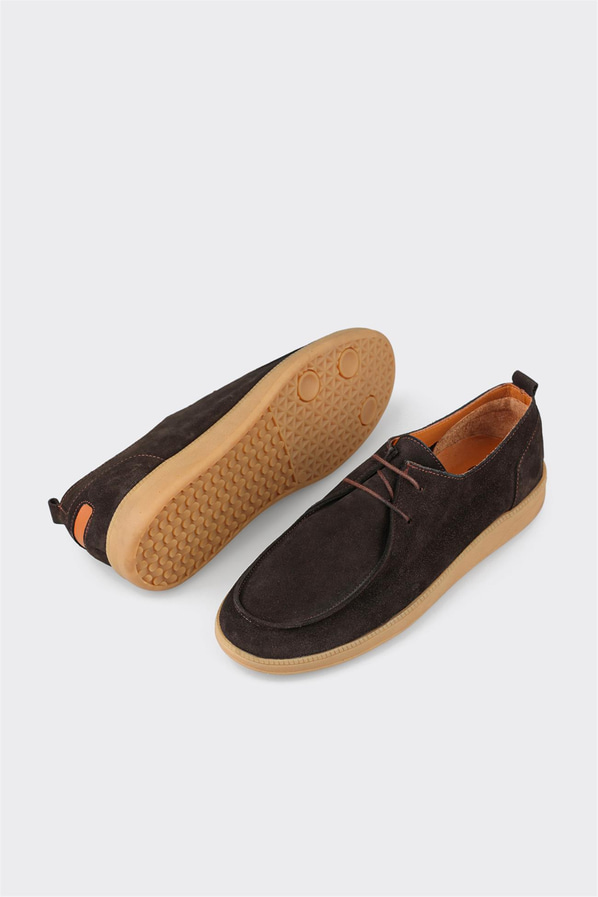Kahve deri simli yumuşak dokulu erkek günlük ayakkabı, ofis stili için - Elle Shoes