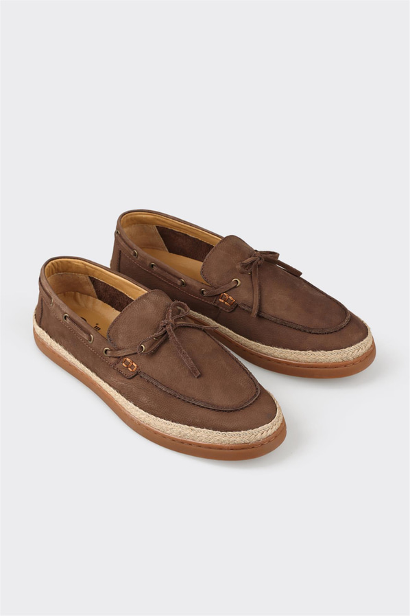 Kahve deri erkek loafer, günlük kullanım için - Elle Shoes