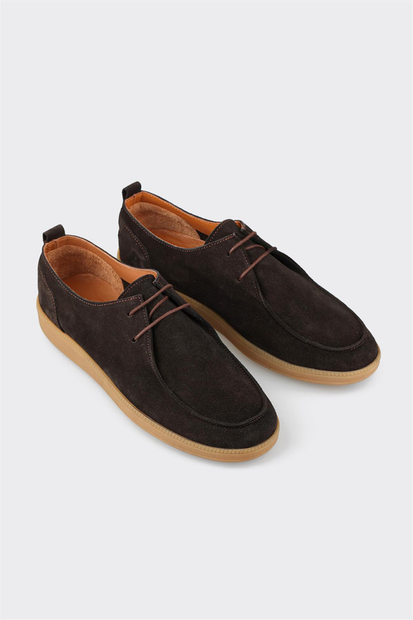 Kahve deri simli yumuşak dokulu erkek günlük ayakkabı, ofis stili için - Elle Shoes