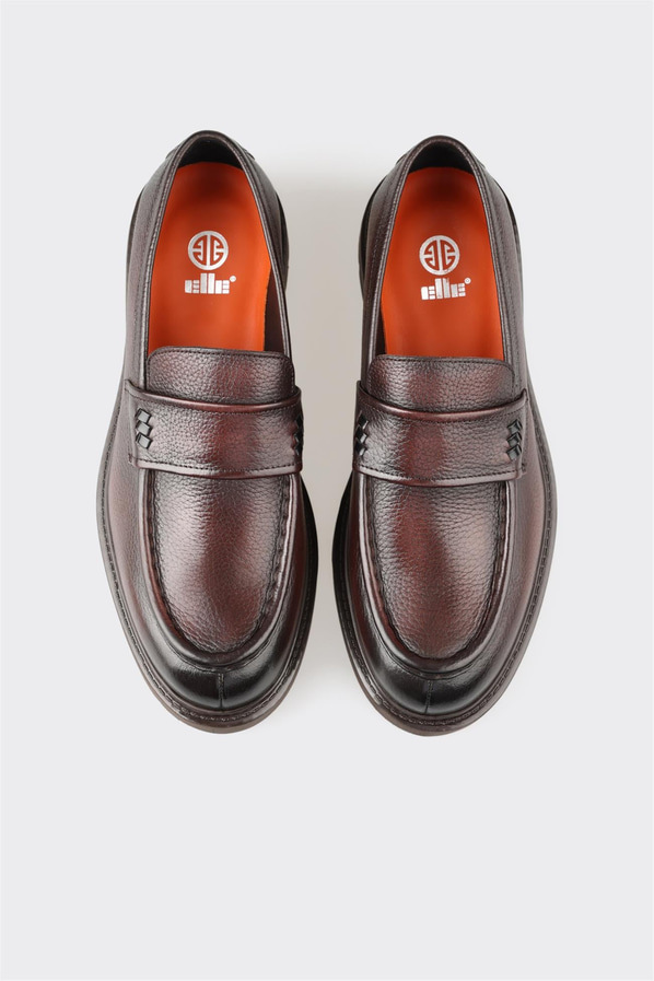 Kahve deri erkek loafer, günlük kullanım için - Elle Shoes