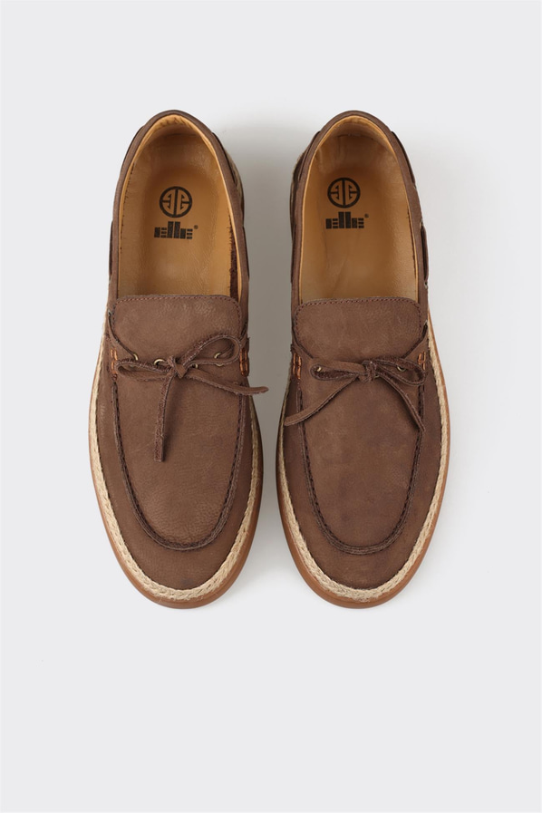 Kahve deri erkek loafer, günlük kullanım için - Elle Shoes