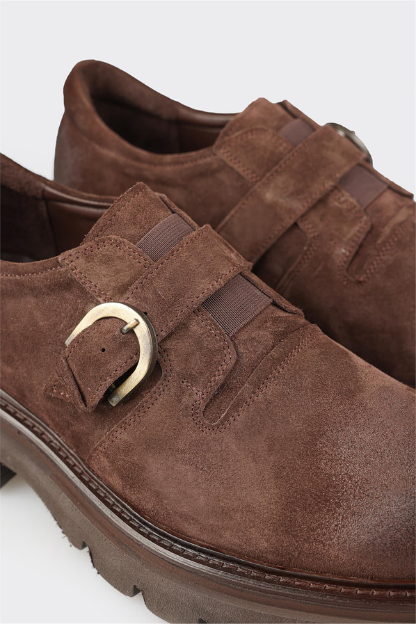 Kahve deri metal tokalı erkek günlük ayakkabı, rahat kullanım için - Elle Shoes