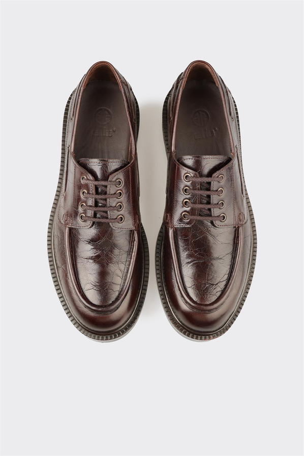 Kahve deri yumuşak dokulu erkek günlük ayakkabı, rahat kullanım için - Elle Shoes